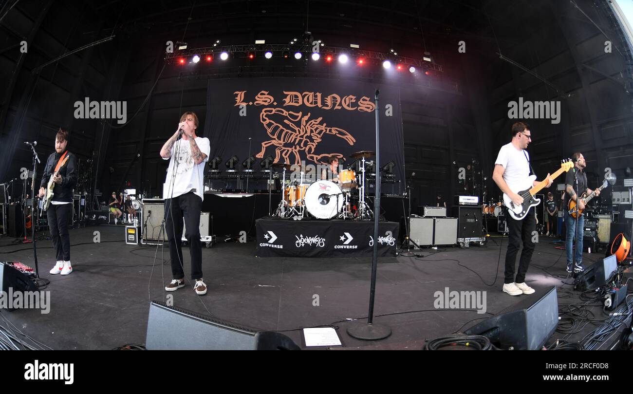 July 11, 2023, Portsmouth, Virginia, USA: L.S. Dunes member FRANK IERO brings some rock to the Atlantic Union Bank Pavilion in Portsmouth, Virginia on 11 July 2023. photo Â© Jeff Moore 2022 (Credit Image: © Jeff Moore/ZUMA Press Wire) EDITORIAL USAGE ONLY! Not for Commercial USAGE! Stock Photo