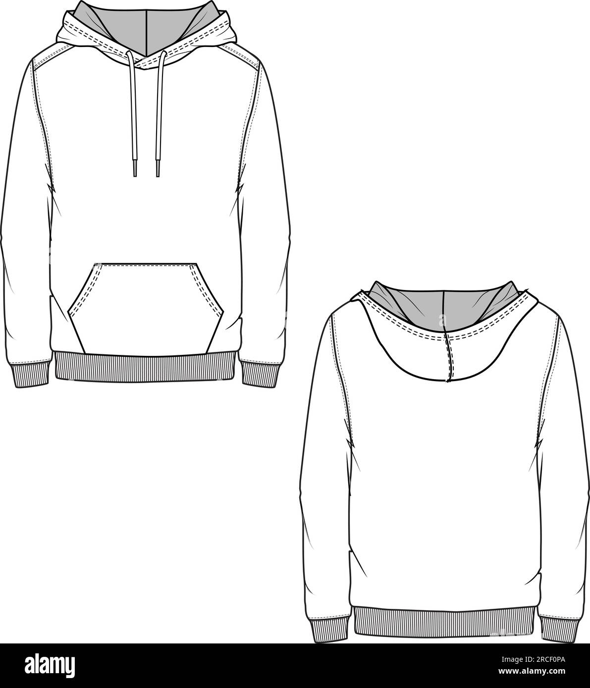 Mens basic hoodie Sweatshirt Flat Sketches technical drawing template design vector Stock Vector