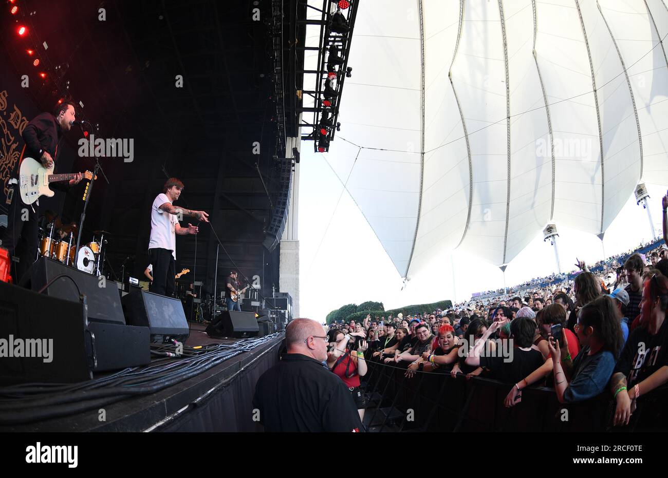 July 11, 2023, Portsmouth, Virginia, USA: L.S. Dunes member FRANK IERO brings some rock to the Atlantic Union Bank Pavilion in Portsmouth, Virginia on 11 July 2023. photo Â© Jeff Moore 2022 (Credit Image: © Jeff Moore/ZUMA Press Wire) EDITORIAL USAGE ONLY! Not for Commercial USAGE! Stock Photo