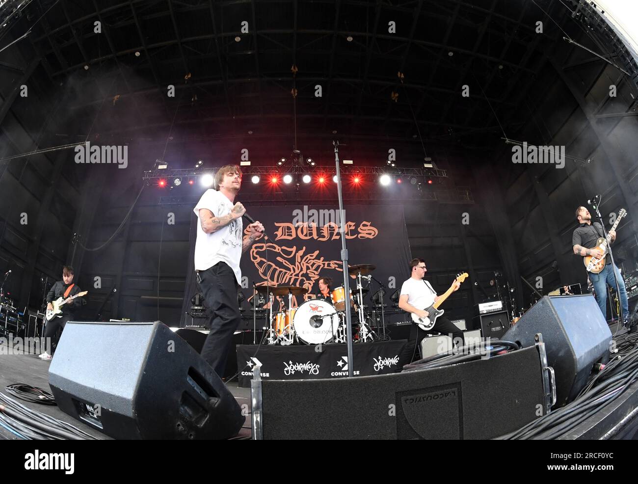 July 11, 2023, Portsmouth, Virginia, USA: L.S. Dunes member FRANK IERO brings some rock to the Atlantic Union Bank Pavilion in Portsmouth, Virginia on 11 July 2023. photo Â© Jeff Moore 2022 (Credit Image: © Jeff Moore/ZUMA Press Wire) EDITORIAL USAGE ONLY! Not for Commercial USAGE! Stock Photo