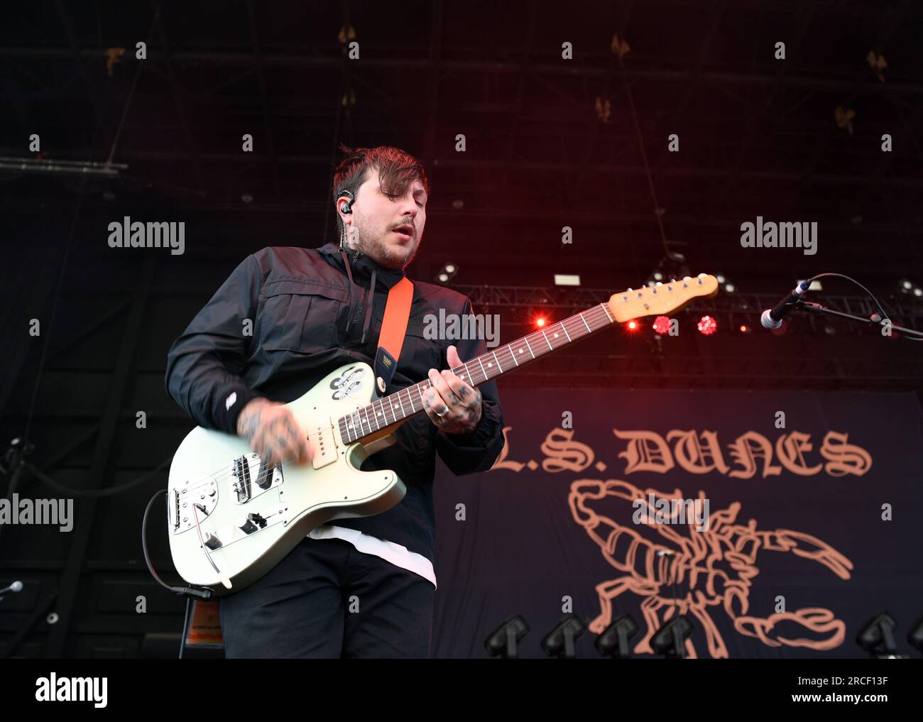 July 11, 2023, Portsmouth, Virginia, USA: L.S. Dunes member FRANK IERO brings some rock to the Atlantic Union Bank Pavilion in Portsmouth, Virginia on 11 July 2023. photo Â© Jeff Moore 2022 (Credit Image: © Jeff Moore/ZUMA Press Wire) EDITORIAL USAGE ONLY! Not for Commercial USAGE! Stock Photo