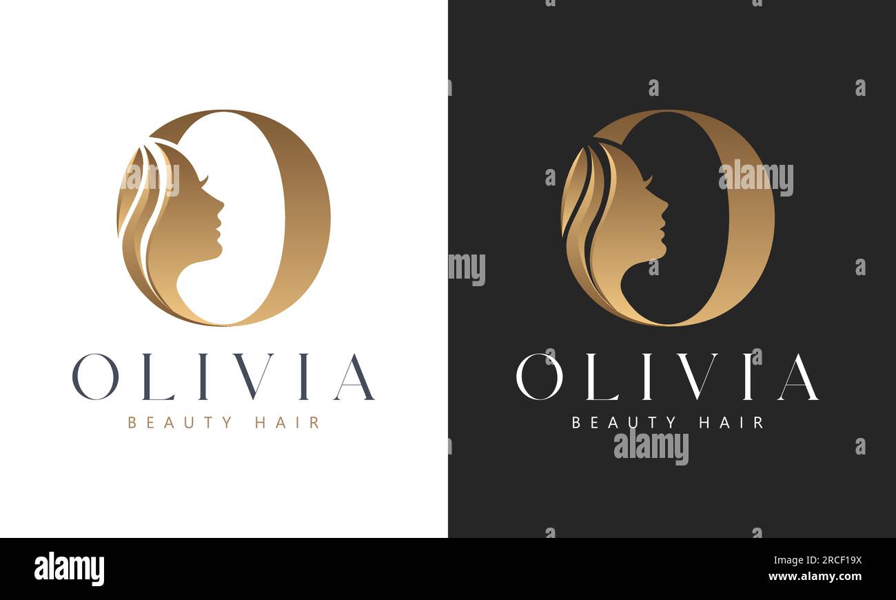 Luxury 3D Initial Letter O with Women Beauty Face Logo Design Stock