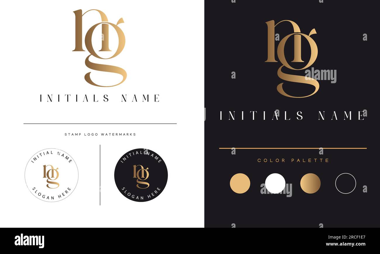 Luxury NG or GN Initial Monogram Text Letter Logo Design Stock Vector