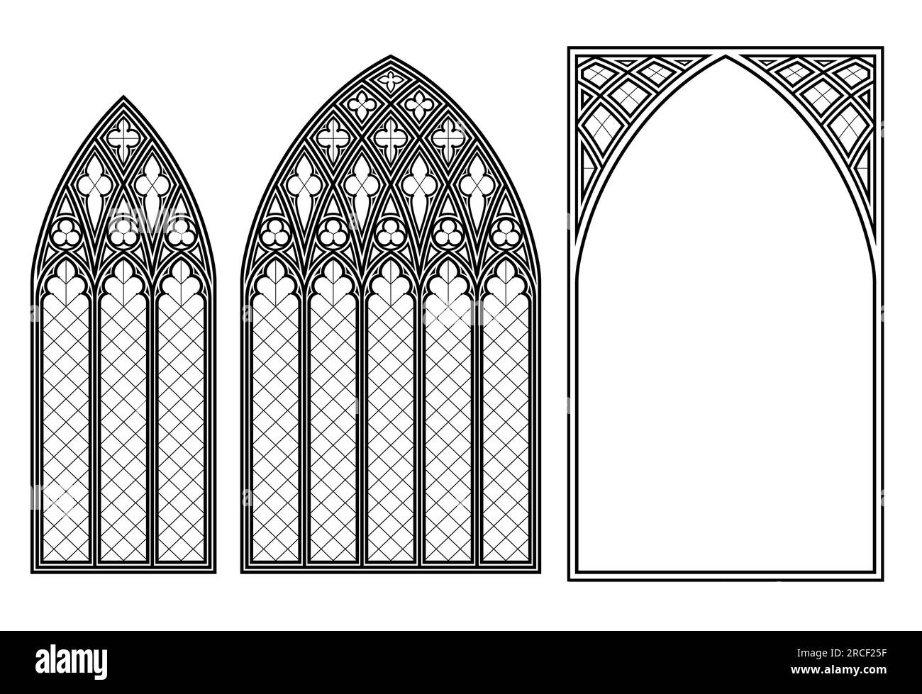 Medieval Gothic stained glass cathedral window set Stock Vector