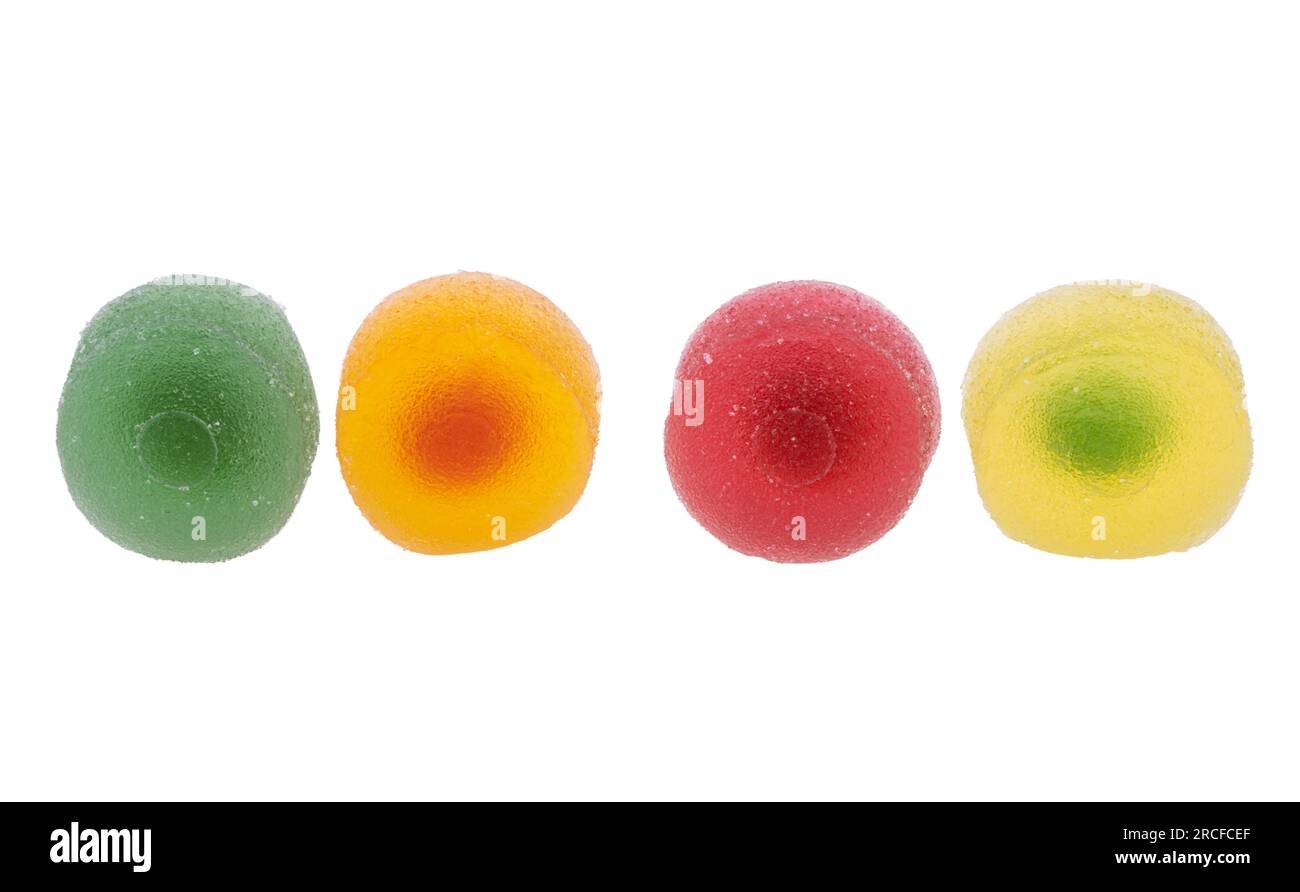 fruit jelly candies isolated on white background Stock Photo - Alamy