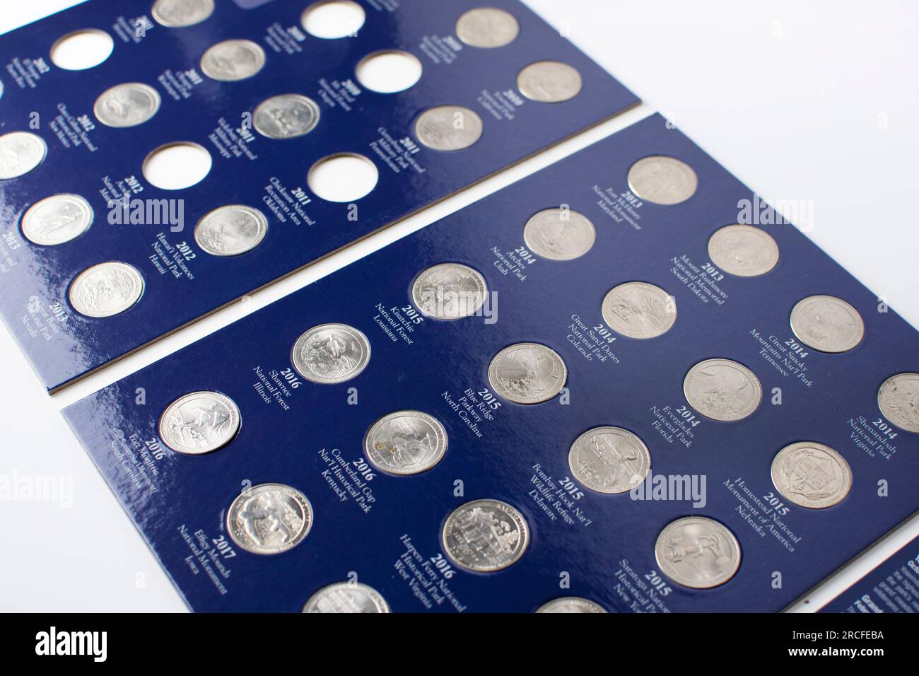 American coins collection. Coins display. Coins organizer Stock Photo