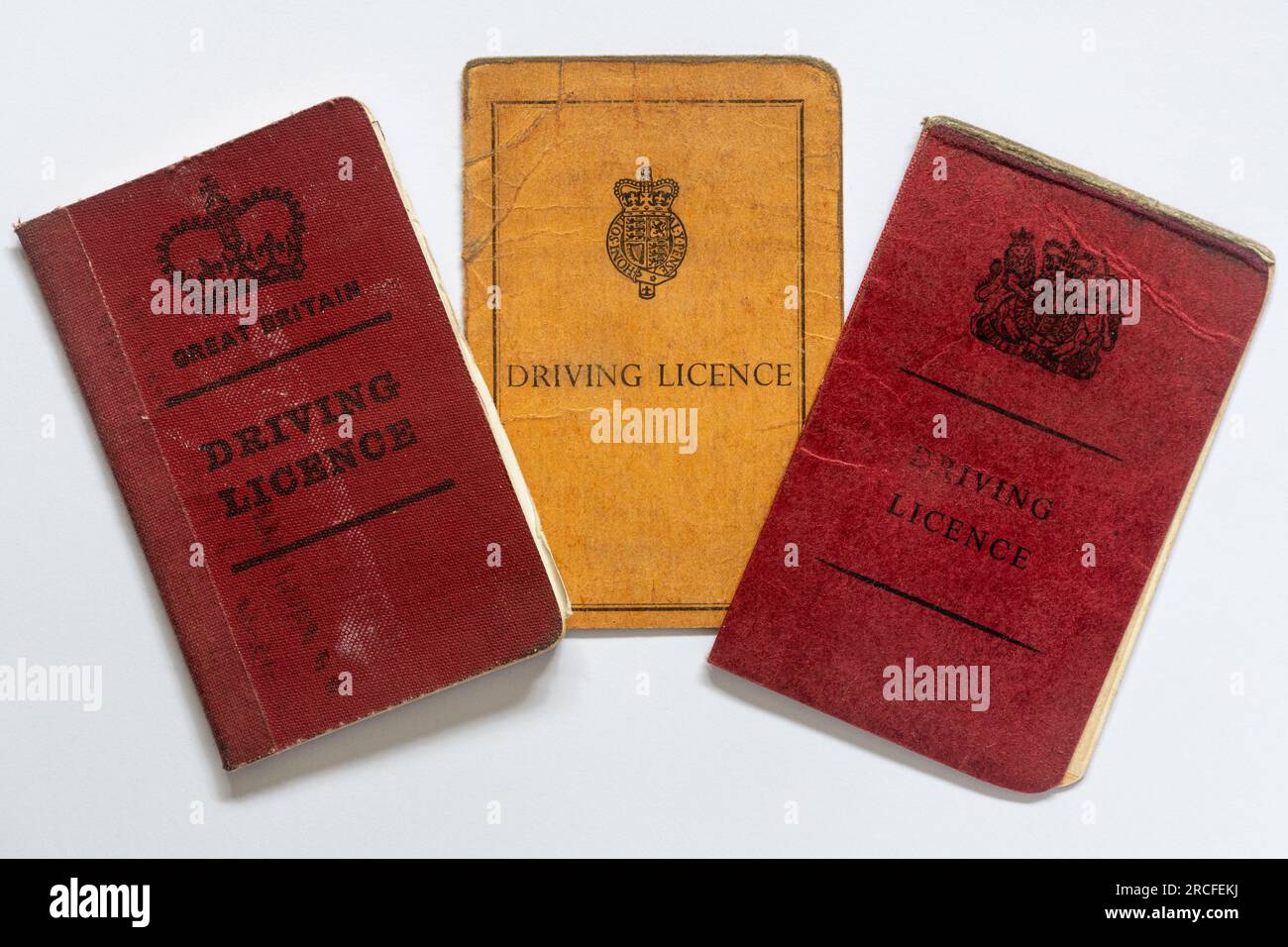Old driving licence licences from Great Britain, from the 1960s and 1970s Stock Photo