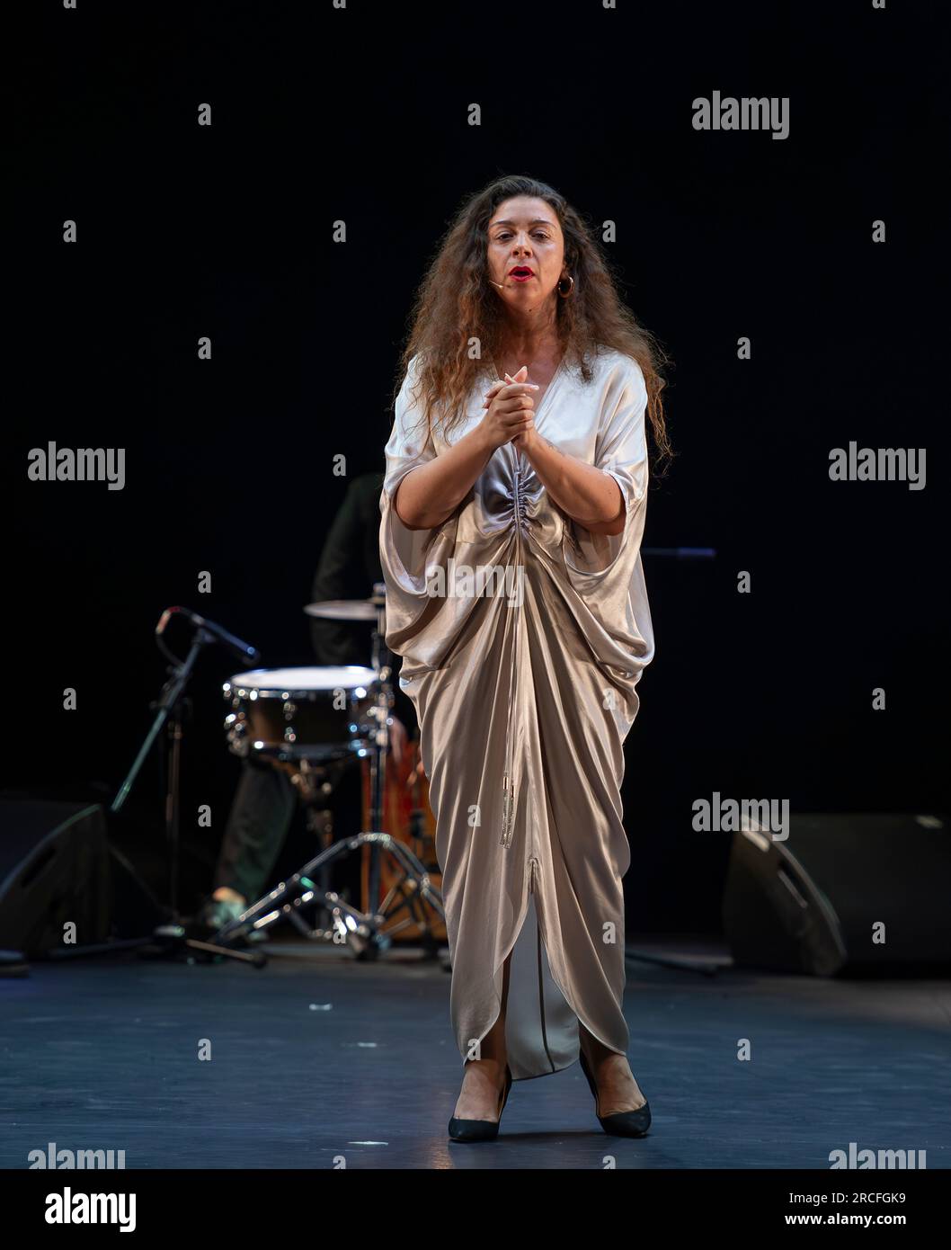 Flamenco Festival 2023, Sadlers Wells, London, UK. 14 July 2023. GALA FLAMENCA (14-15 July) is the anticipated intergenerational all-male production featuring Manuel Liñán, Alfonso de Losa, El Yiyo and Carrete de Málaga. Liñán returns to Sadler's Wells after the acclaimed ¡VIVA! in 2022, with Alfonso de Losa. The two carry their reputation as mavericks of the flamenco world to look past gender in this piece and project all of flamenco's history onto their own bodies. They are joined by 27-year-old talent Miguel Fernández Ribas, known as El Yiyo. Credit: Malcolm Park/Alamy Live News Stock Photo