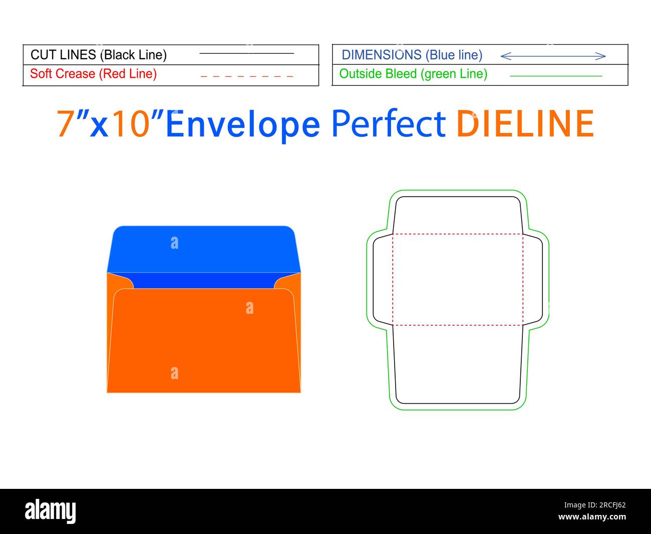 Paper Booklet envelope Design 7x10 inch die line template and 3D