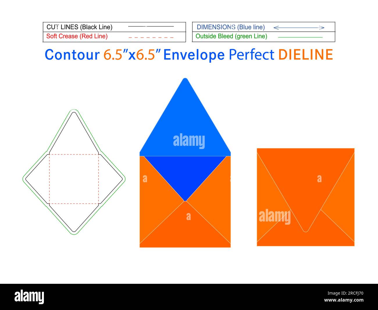 Packaging 6.5x6.5 inch Contour envelope die line template and 3D ...