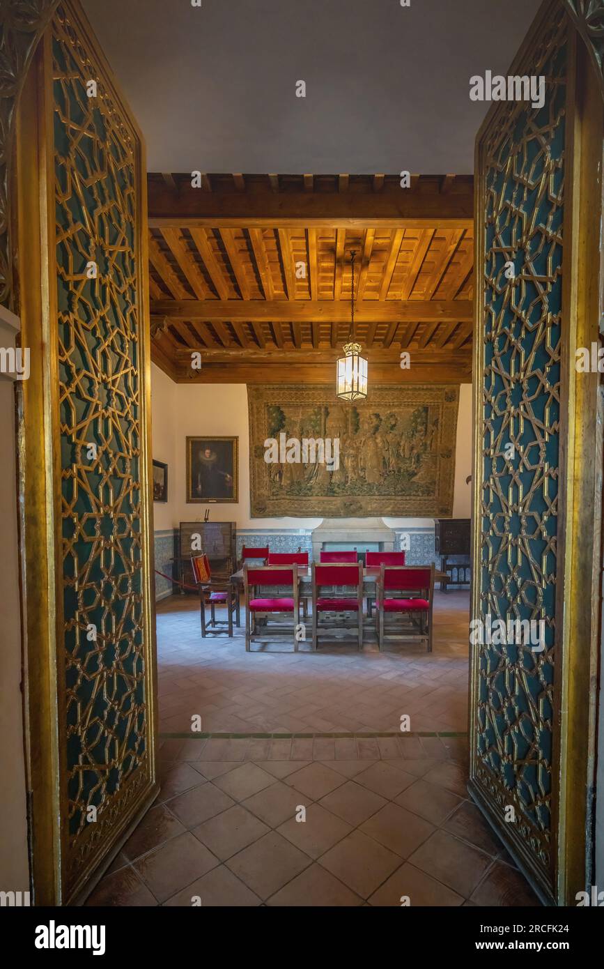 Fireplace Hall at Alcazar of Segovia Interior - Segovia, Spain Stock Photo