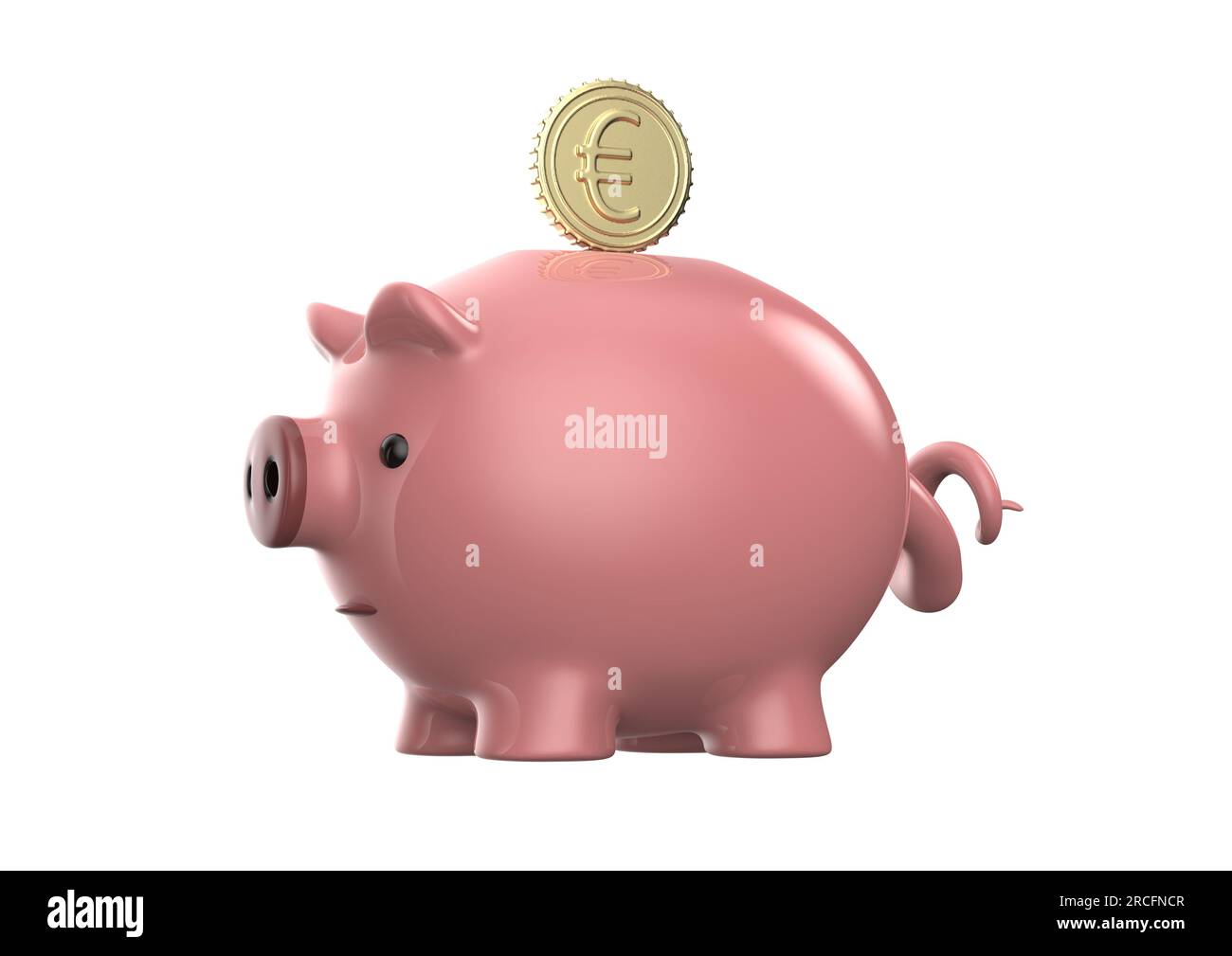 Pink piggy bank with euro coin isolated on a white background. 3d ...