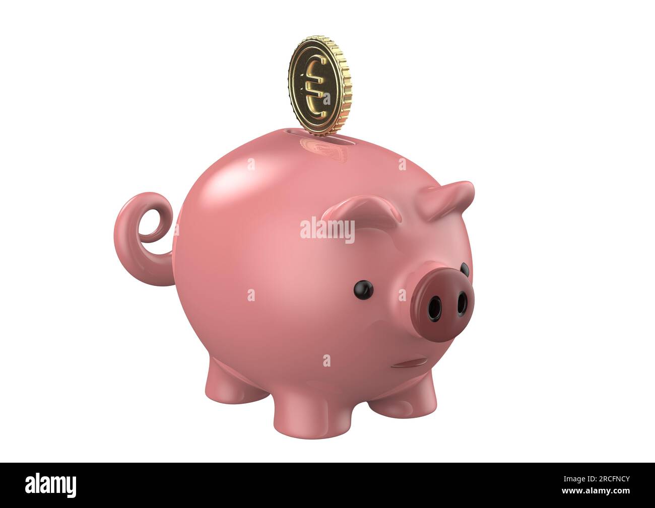 Pink piggy bank with euro coin isolated on a white background. 3d ...
