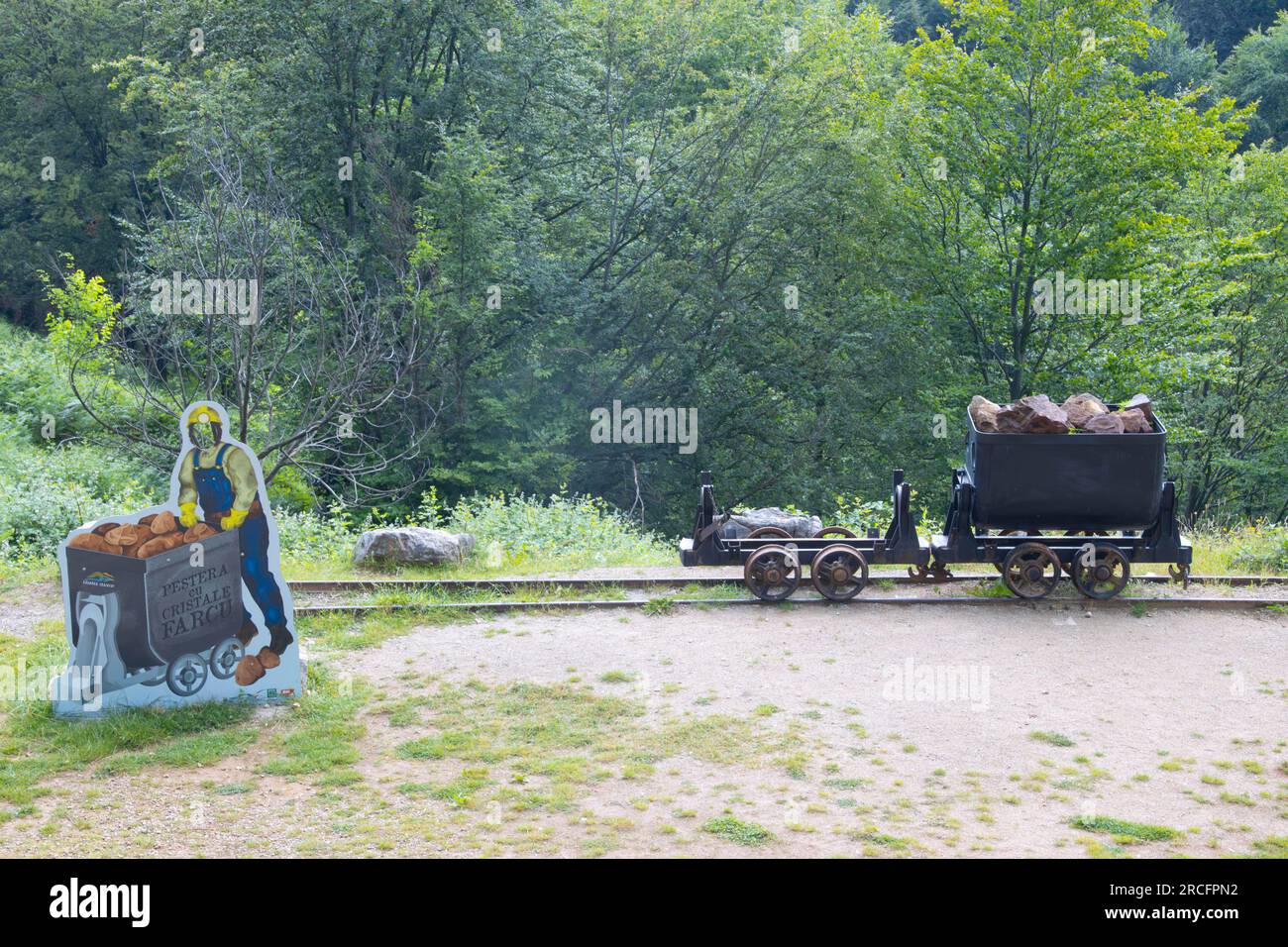Wagon with bauxite rocks in front of the Crystal Farcu mine. Apuseni ...