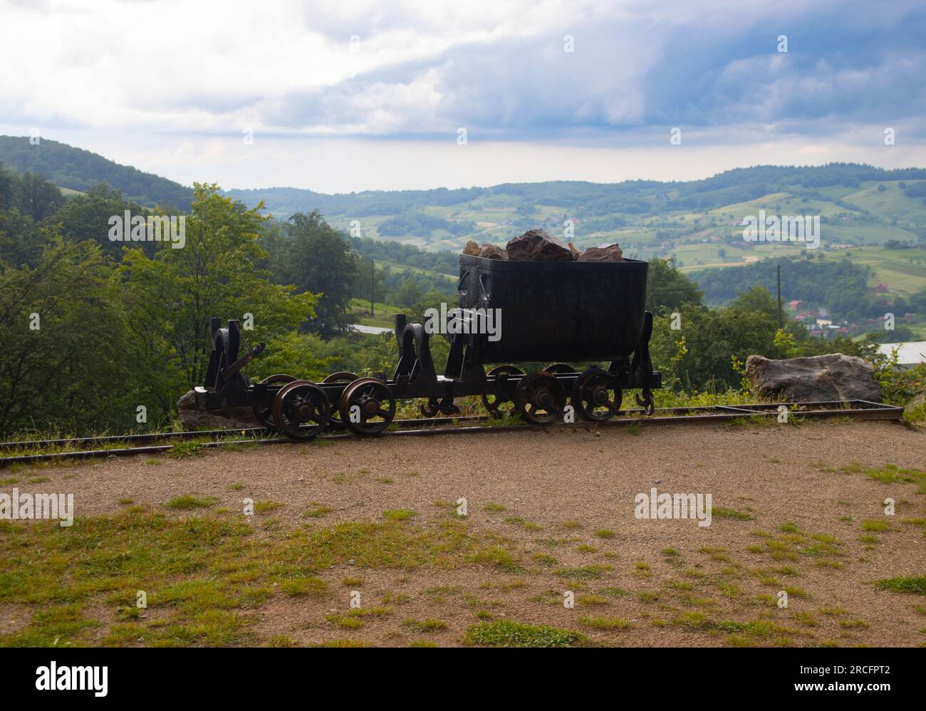 Wagon with bauxite rocks in front of the Crystal Farcu mine. Apuseni ...