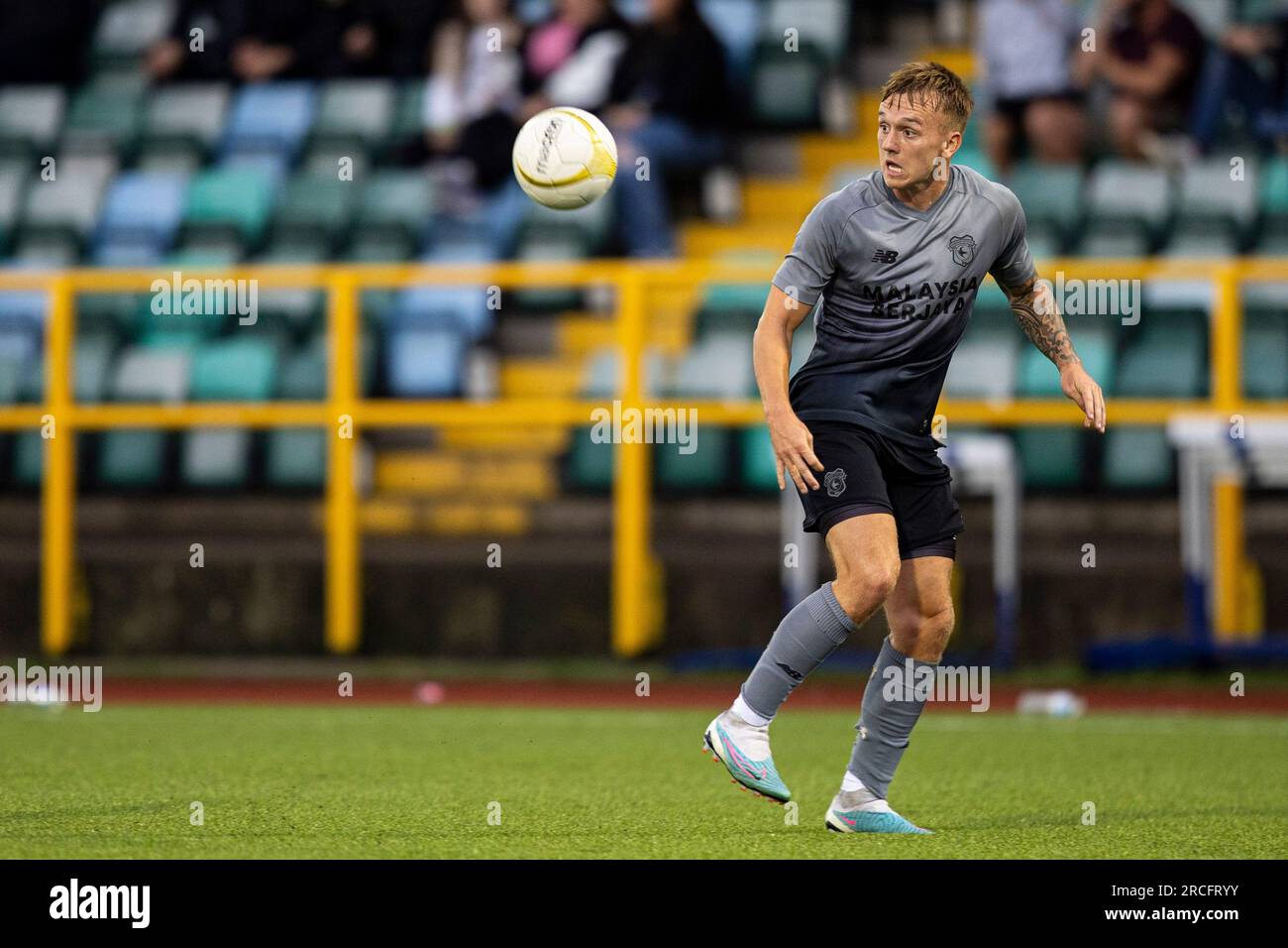 Barry, UK. 14th July, 2023. Kieron Evans of Cardiff City in action