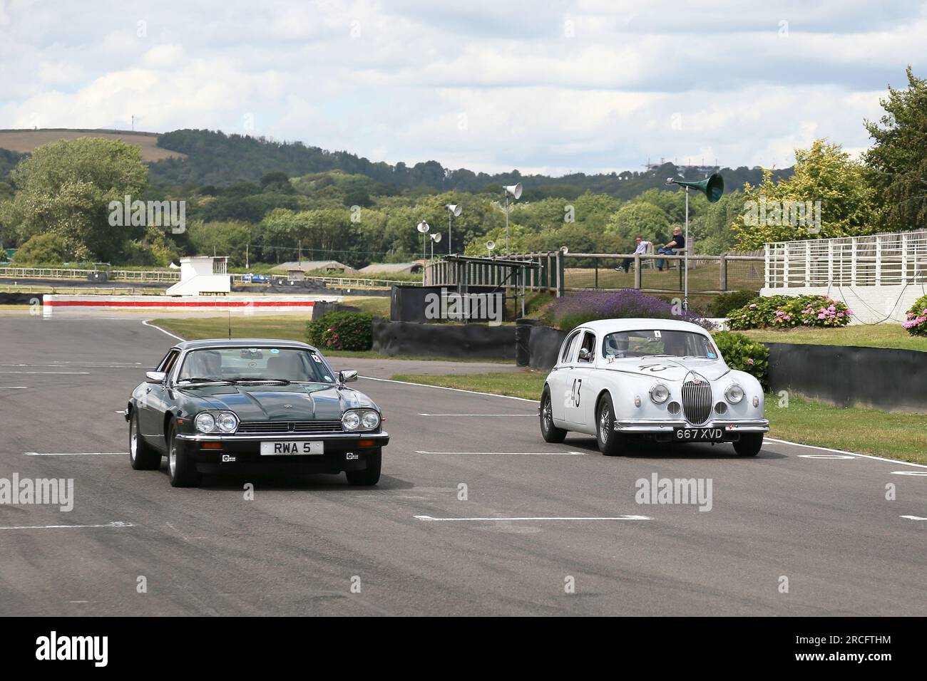 Jaguar XJS (1988) and Jaguar Mk1 3.4 (1958), Mike Hawthorn Memorial Track Day, Goodwood, Sussex, England, Great Britain, UK, Europe Stock Photo
