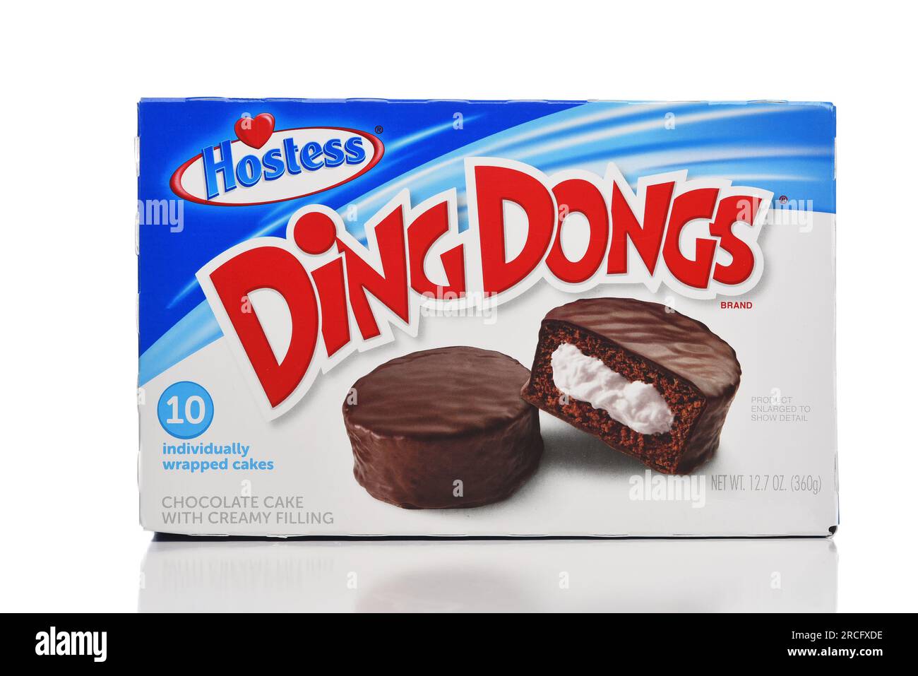 IRVINE, CALIFORNIA - 14 JULY 2023: a box of Hostess Ding Dongs individually wrapped cakes. Stock Photo