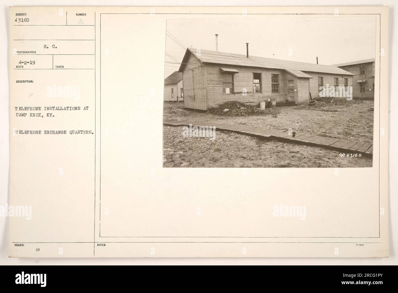 This photograph shows the telephone exchange quarters at Camp Knox, KY