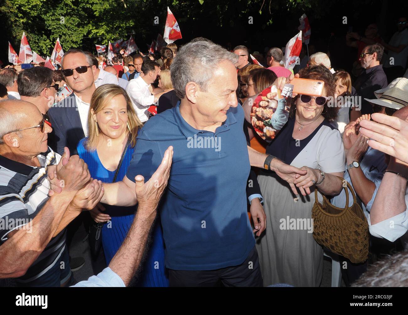 The former Prime Minister, José Luiz Rodríguez Zapatero, participates in a  campaign rally with socialist candidates for the province, in the Pérgola  del Campo Grande, on July 14, 2023, in Valladolid, Castilla