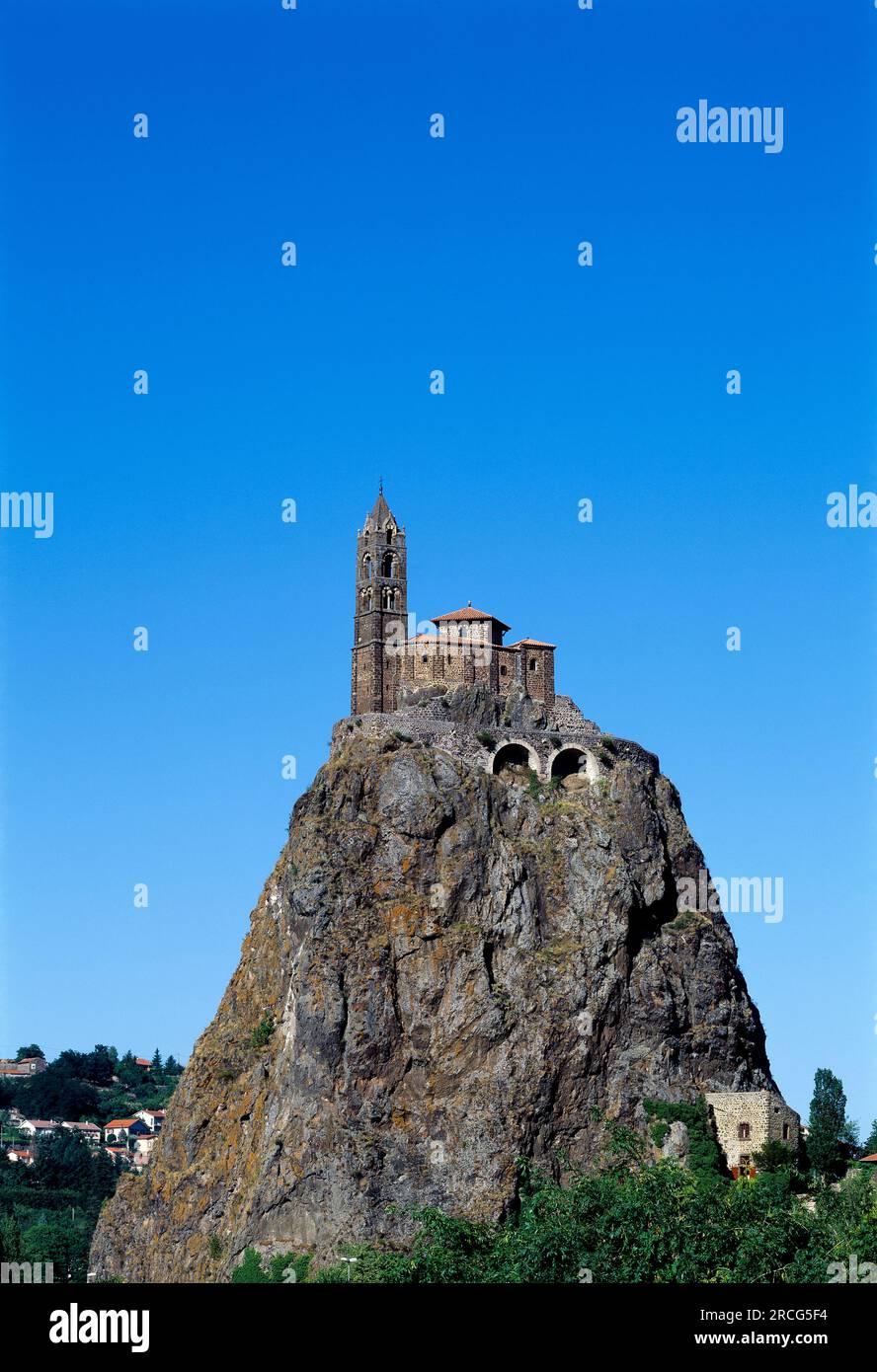 Church on hill, Le Puy, Auvergne, France Stock Photo