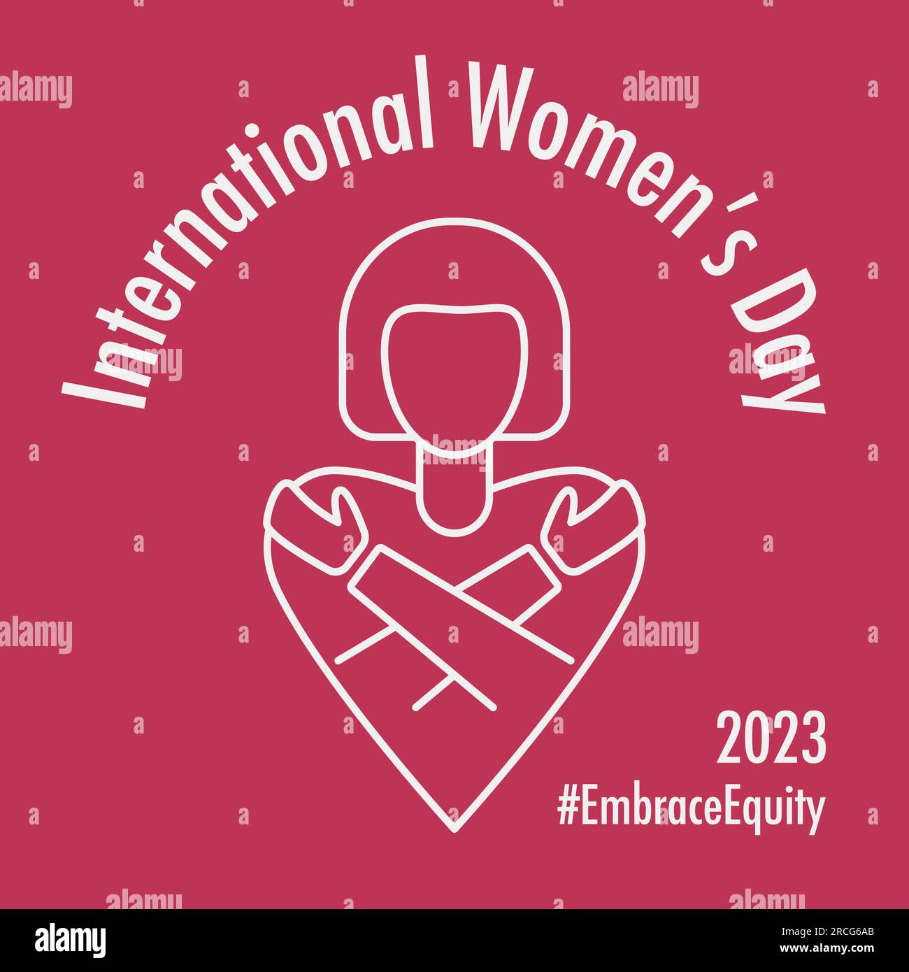 International Women's Day 2023 White line icon #EmbraceEquity Give equity a huge embrace. Embrace equity. Vector illustration. Design element Isolated Stock Vector