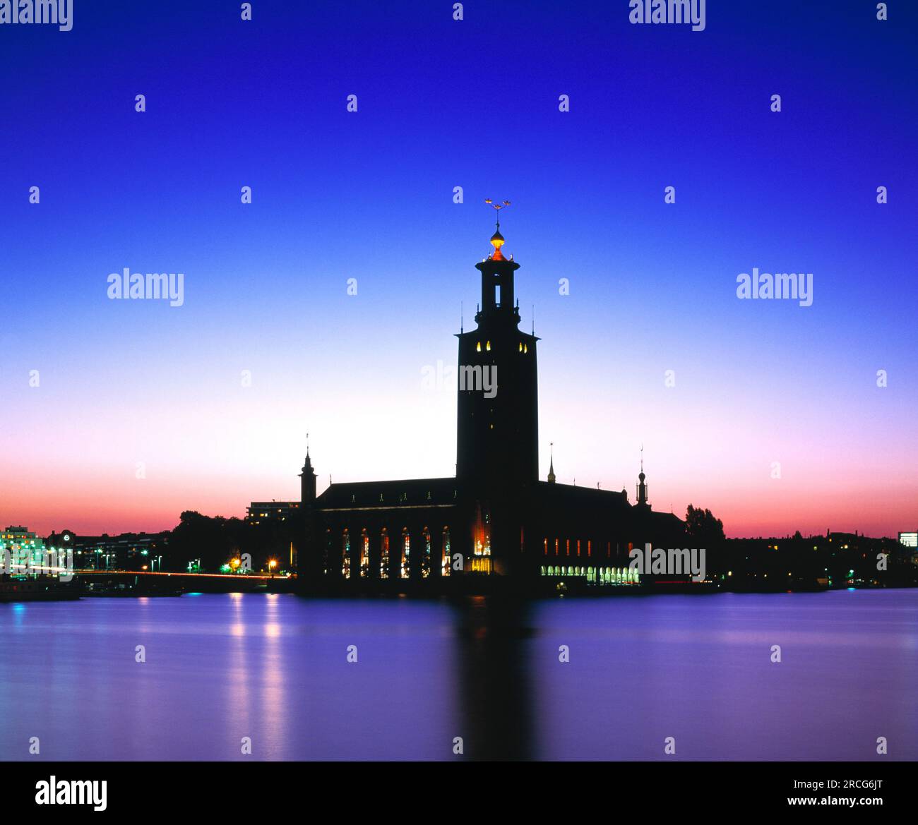 Town hall at dusk, Stockholm, Sweden Stock Photo