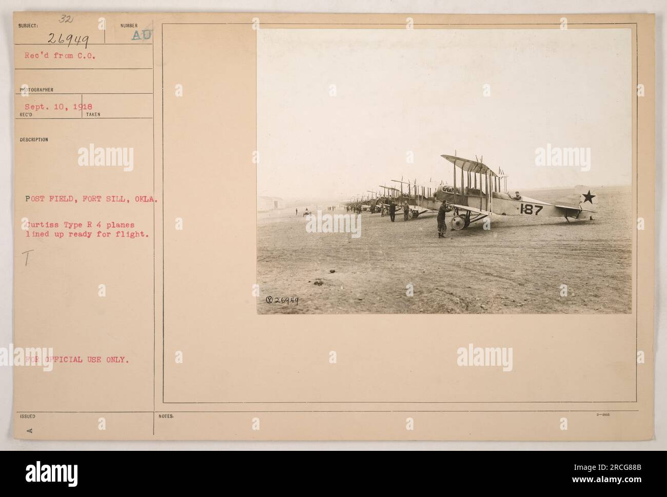 Curtiss Type R 4 planes lined up and ready for flight at Fort Sill ...