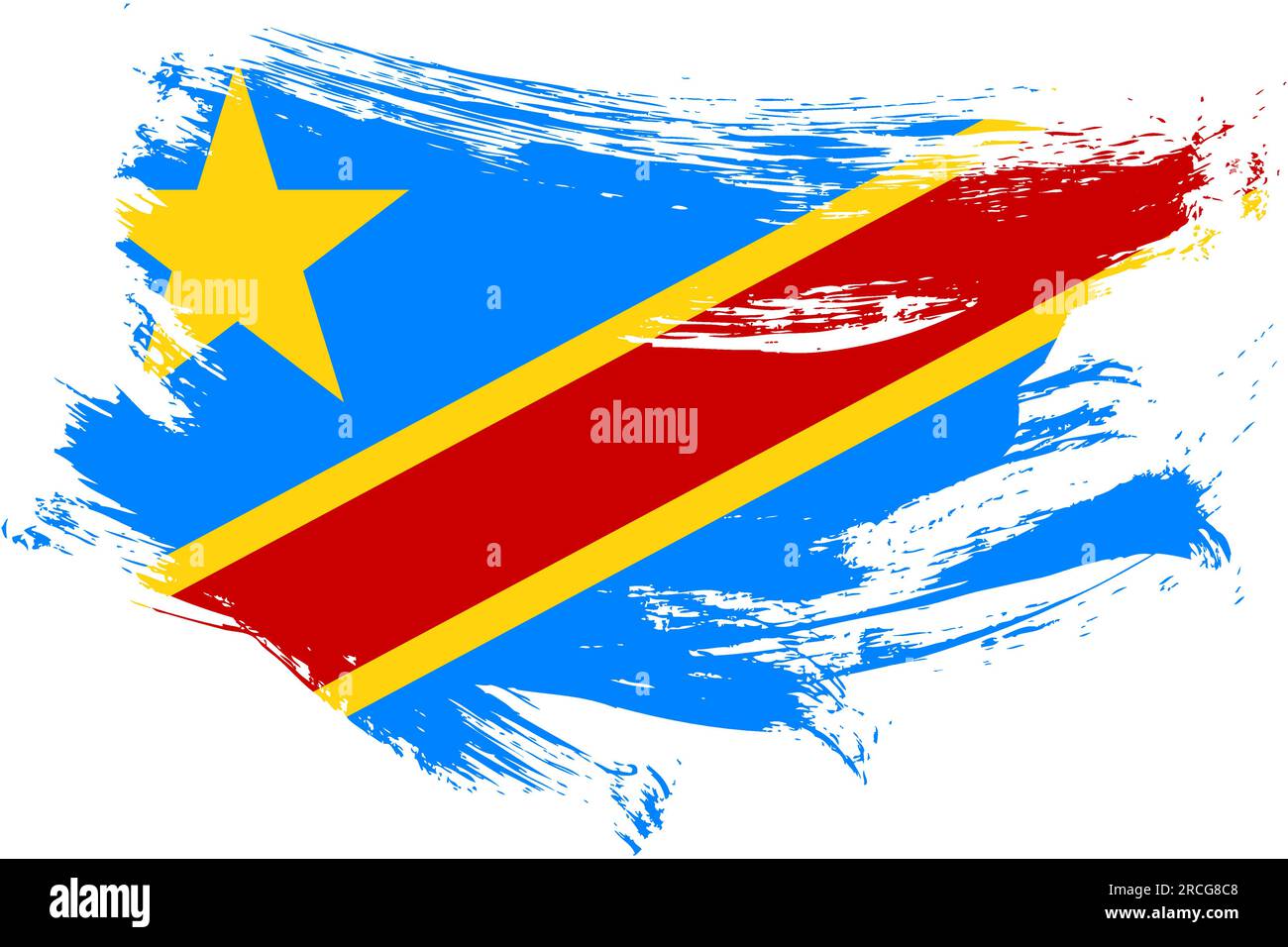 Democratic Republic of the Congo brush stroke flag vector background. Hand drawn grunge style DR Congo painted isolated banner. Stock Vector