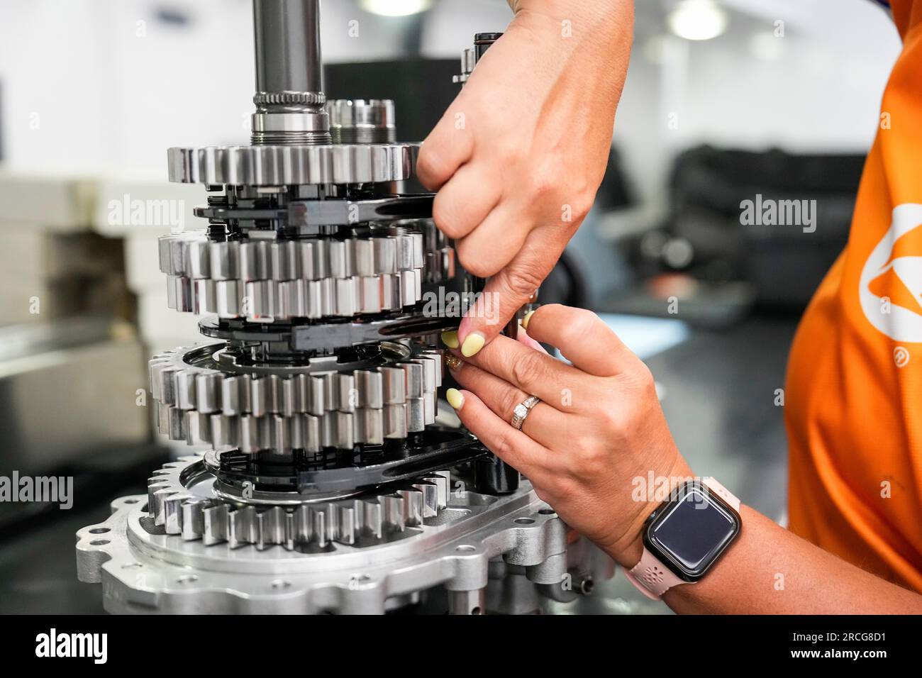 Toronto, Canada. 14th July, 2023. Anna Chatten, a gearbox mechanic for