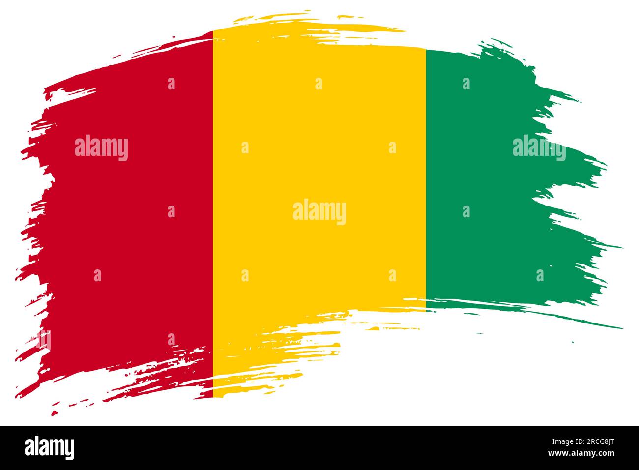 Guinea brush stroke flag vector background. Hand drawn grunge style Republic of Guinea painted isolated banner. Stock Vector