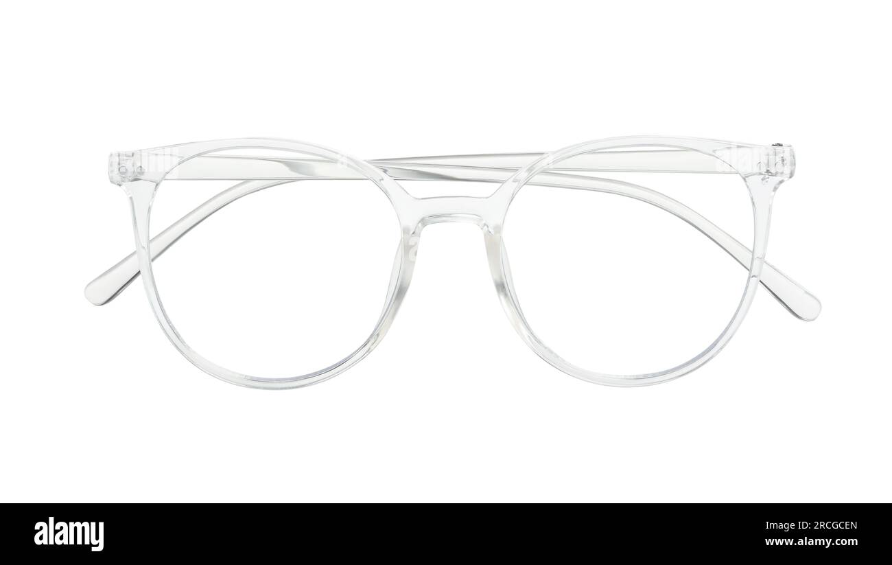 Stylish glasses with transparent frame isolated on white Stock Photo