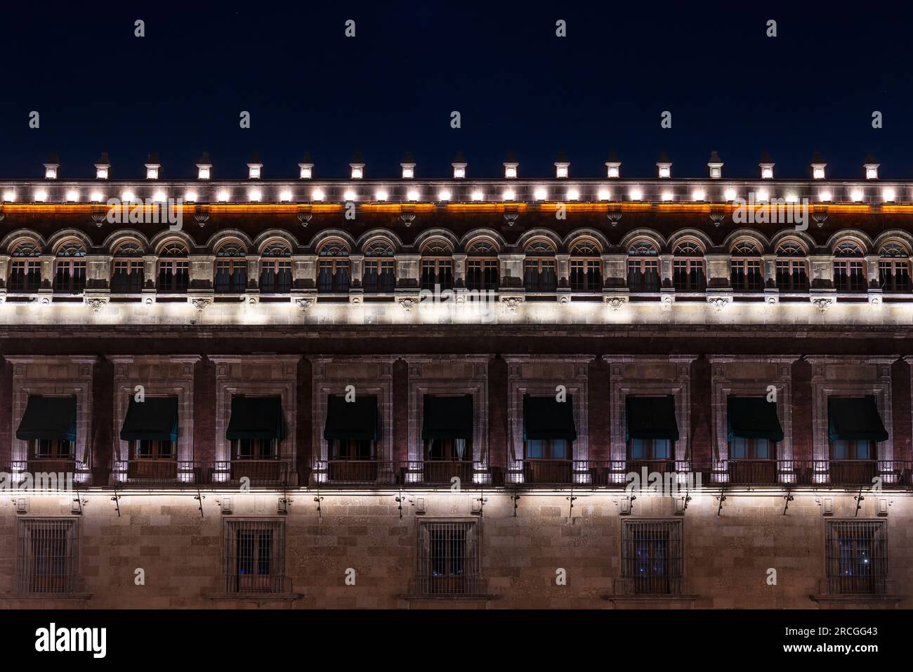 Presidential palace architecture at night, Mexico City, Mexico. Stock Photo