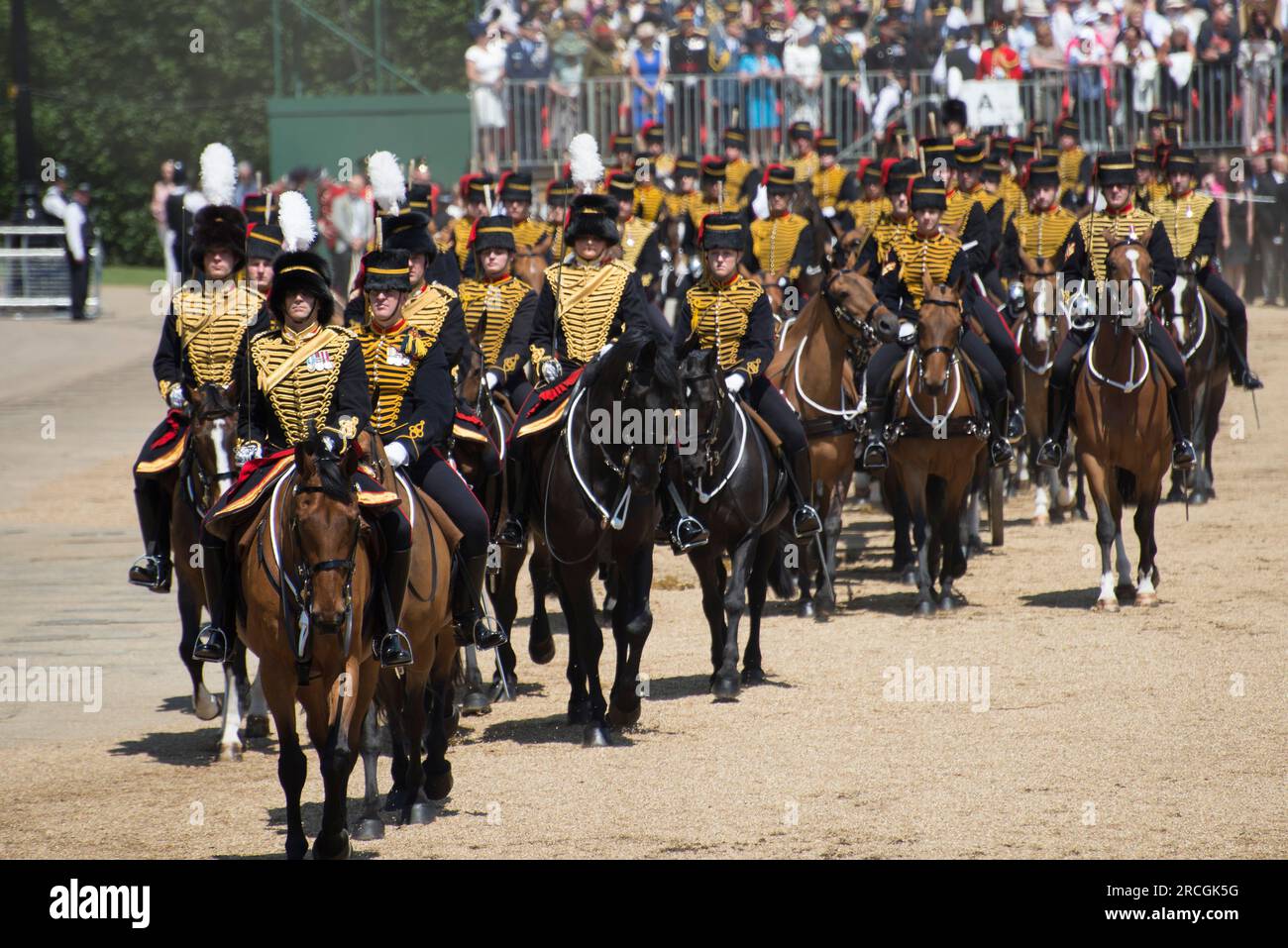 Horse drawn gun carriages during Trooping The Colour 2017 Stock Photo