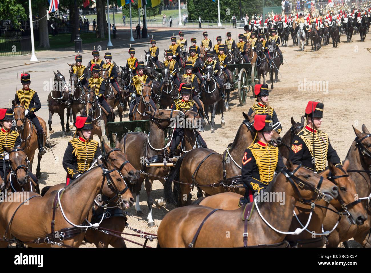 Horse drawn gun carriages during Trooping The Colour 2017 Stock Photo