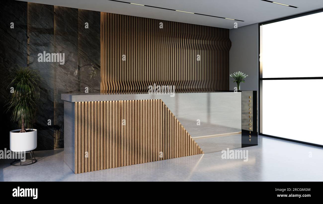 Interior design contemporary and luxurious modern reception desk, 3D