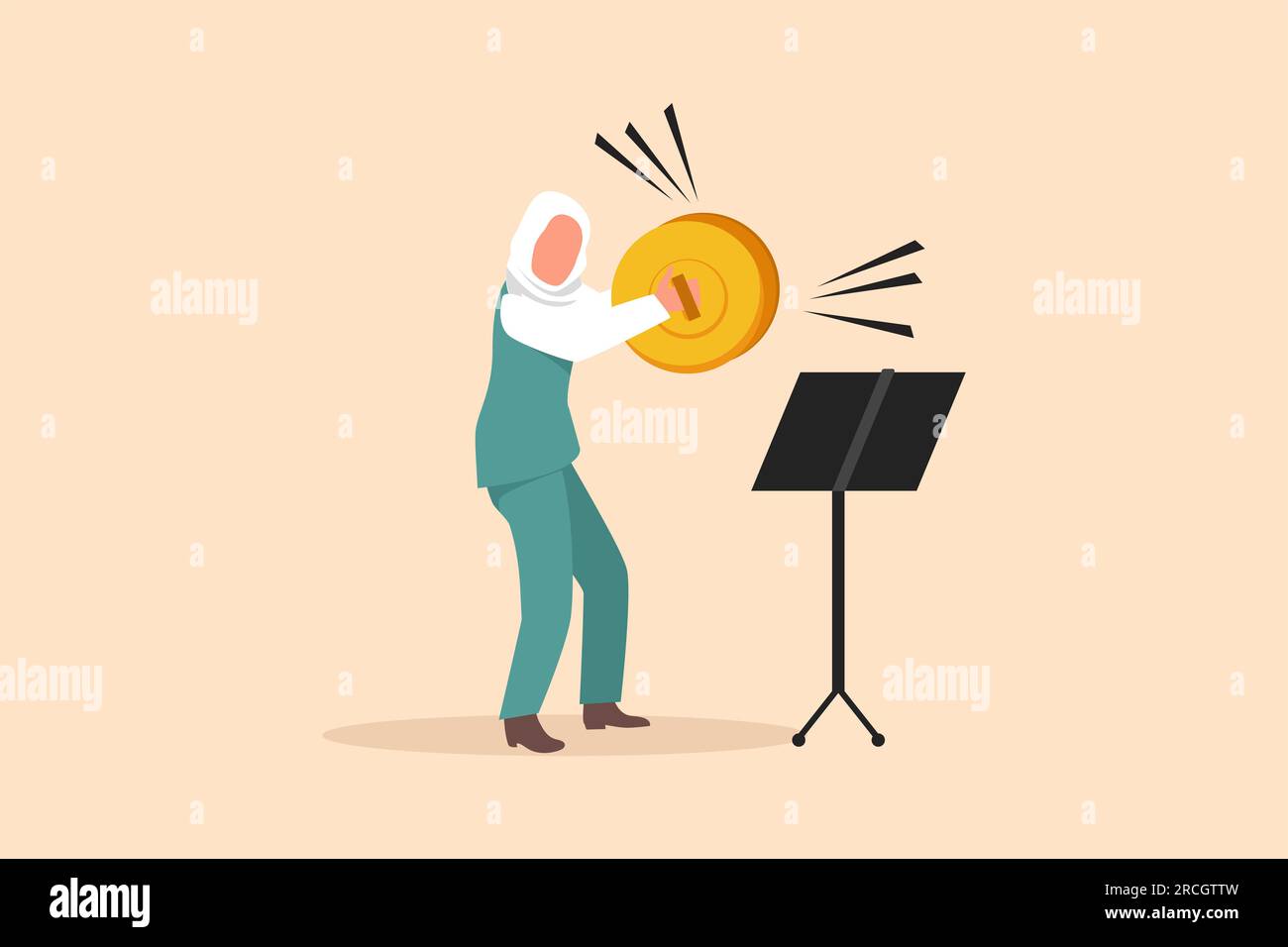 Business design drawing Arab female musician playing cymbals. Woman
