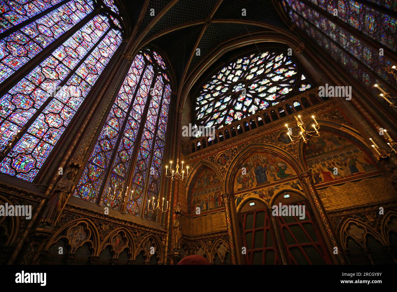 View at the west rose window - Sainte-Chapelle, Paris, France Stock Photo