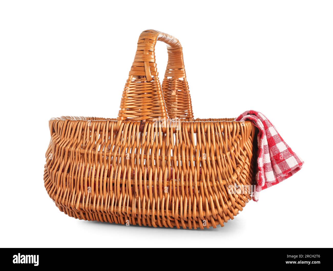 Wicker picnic basket and clean napkin on white background Stock Photo ...