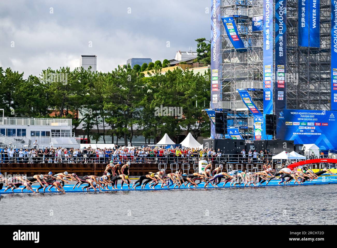 Fukuoka, Japan. 15th July, 2023. Swimmers start the 10km Women Final