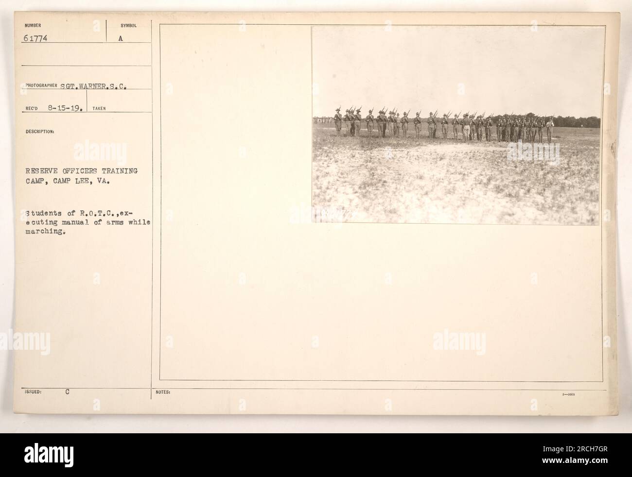 Students of R.O.T.C. at Camp Lee, VA, are seen executing the manual of