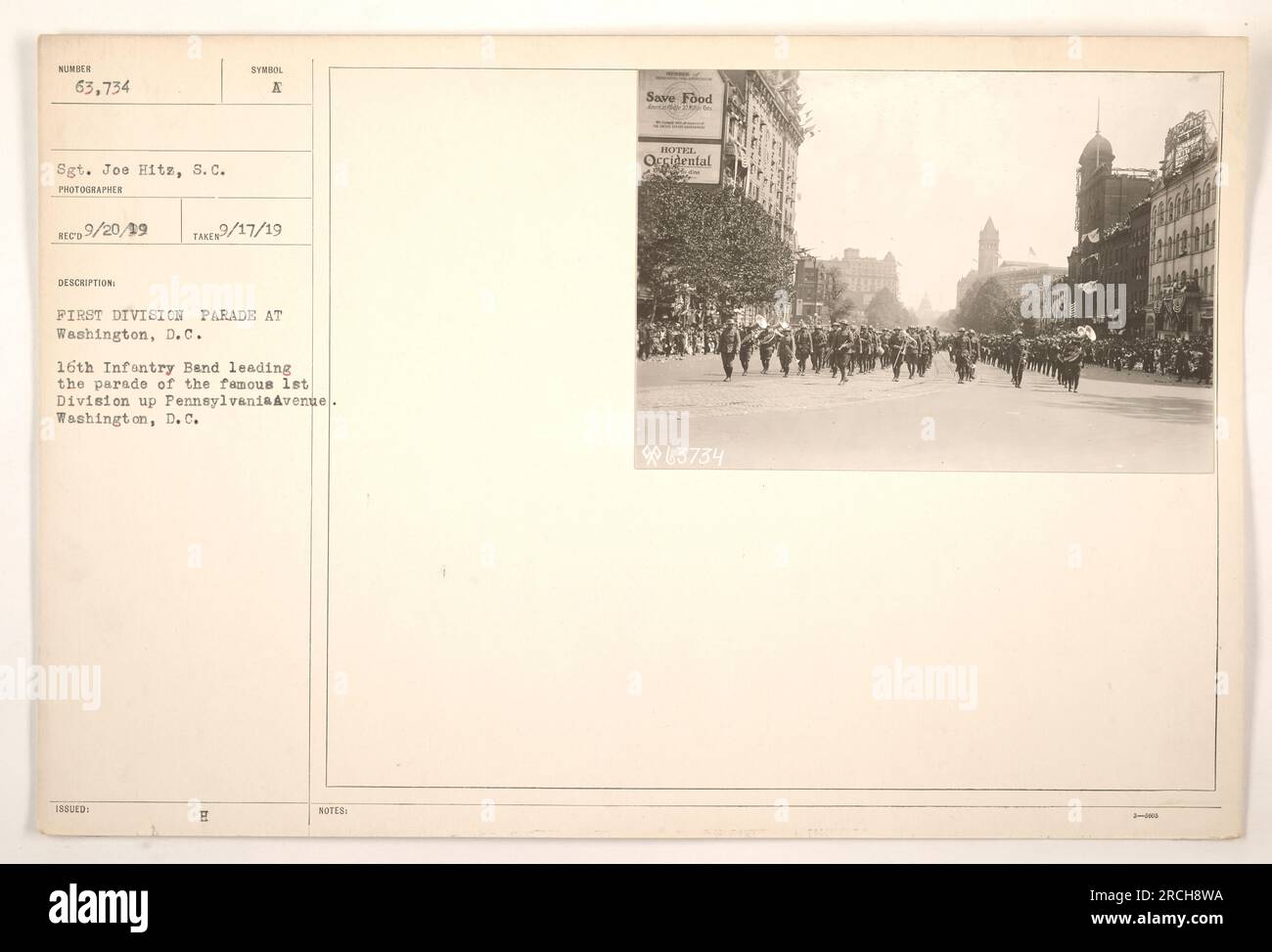 The 6th Infantry Band leads a parade of the 1st Division in Washington ...