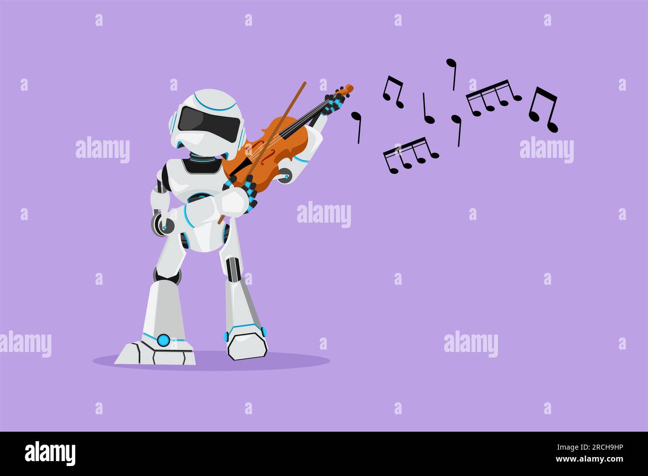 Flat cartoon style drawing active robot musician playing violin classic ...