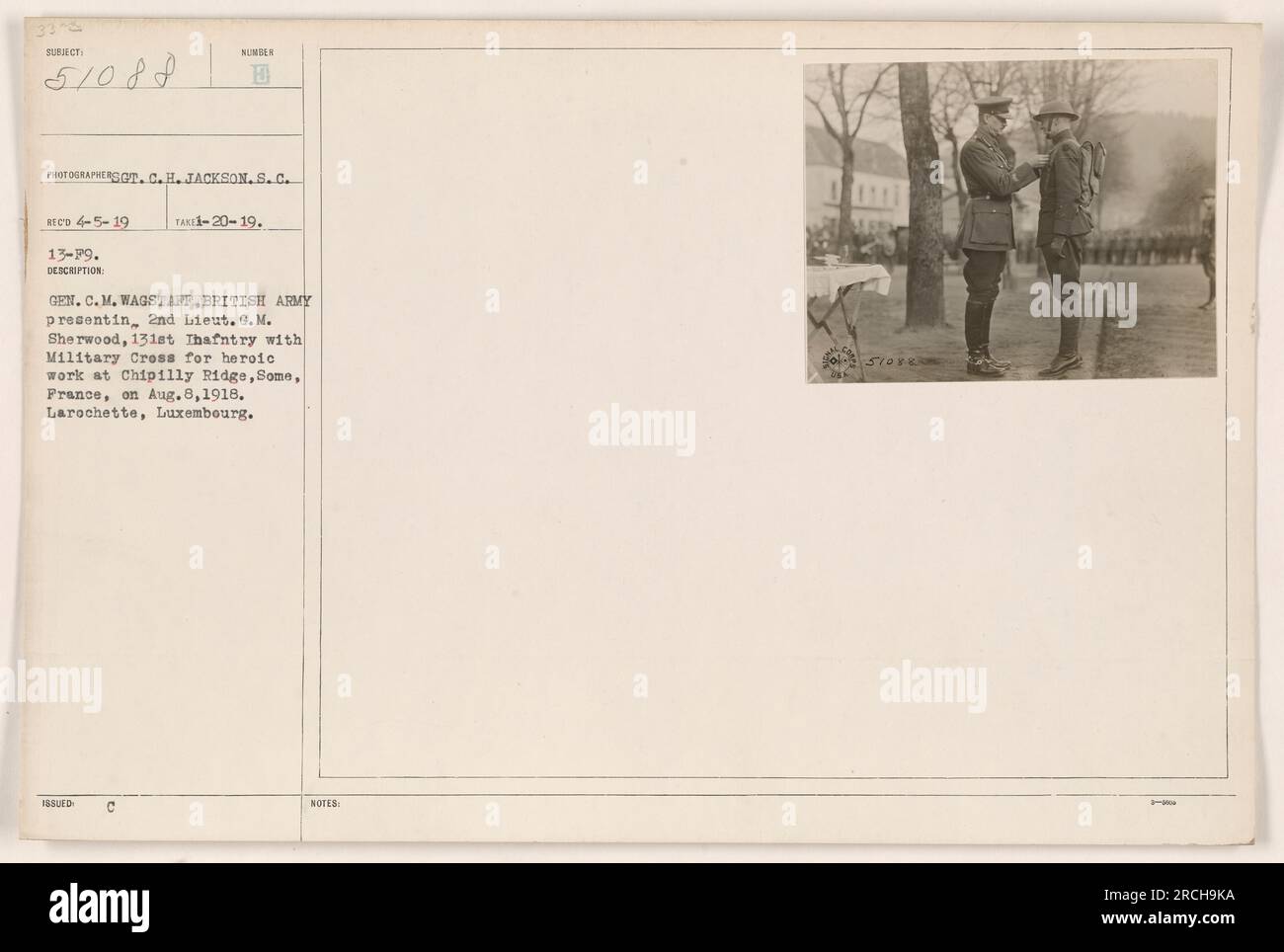 General C.M. Wagstaff of the British Army presenting Second Lieutenant ...