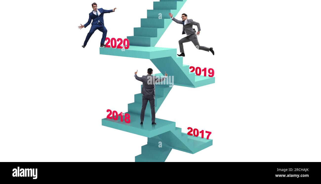 Businessman climbing the stairs on yearly basis Stock Photo - Alamy