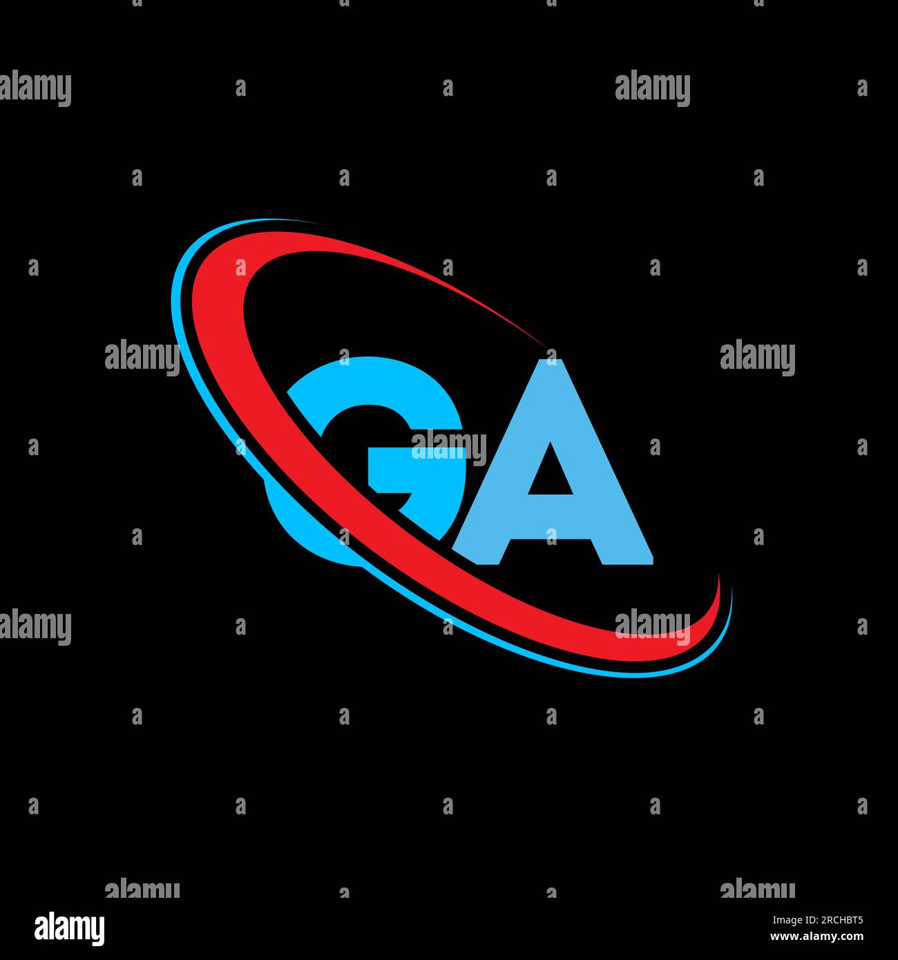 GA G A letter logo design. Initial letter GA linked circle upercase monogram logo red and blue. GA logo, G A design Stock Vector