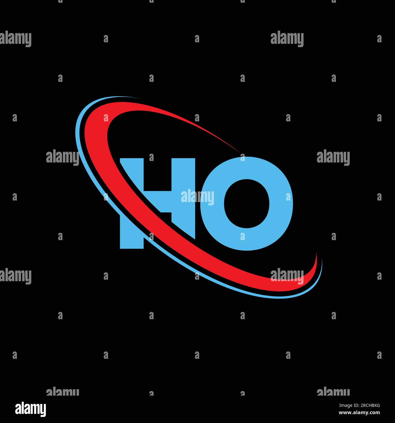 HO H O letter logo design. Initial letter HO linked circle uppercase monogram logo red and blue. HO logo, H O design. ho, h o, Stock Vector