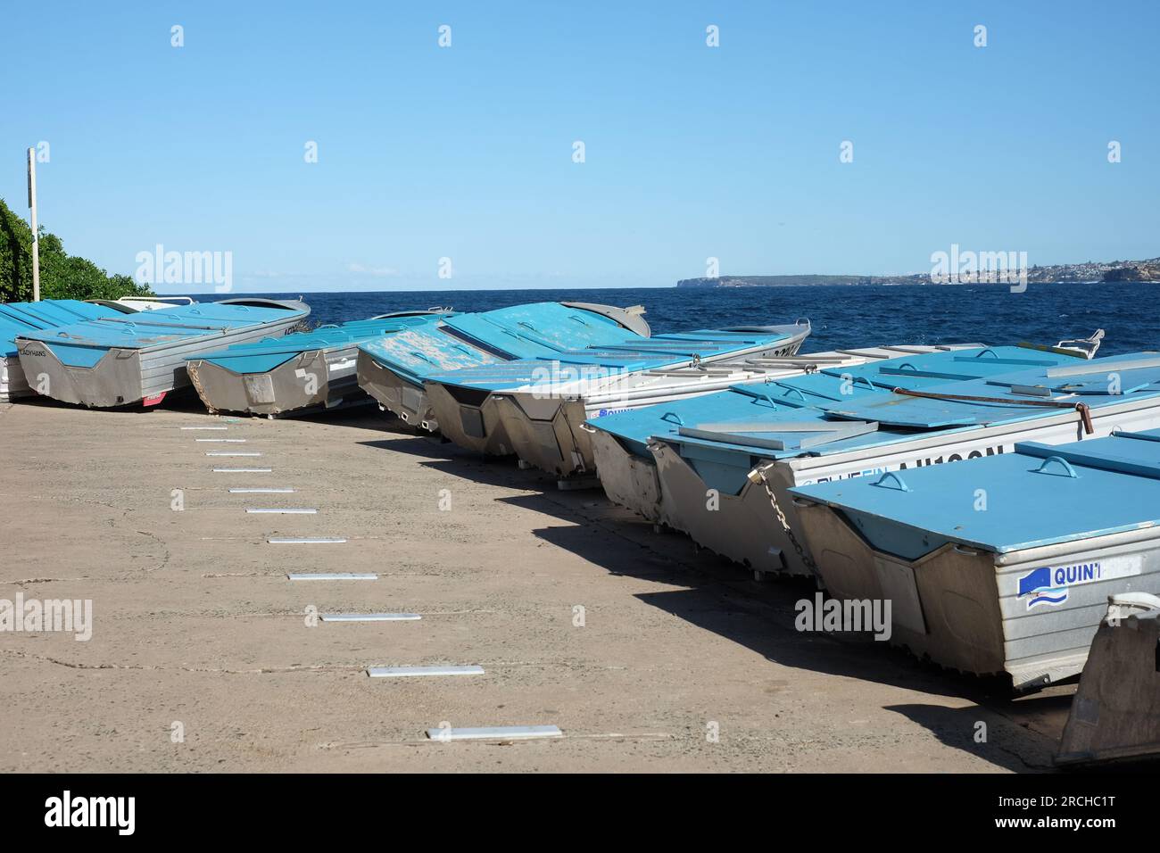 Recreational fishing boats on the ramp at Ben Buckler Fishing Club North Bondi, overlooking the famous Bondi Beach, Sydney, Australia Stock Photo