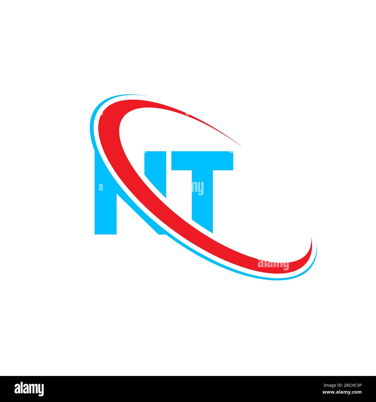 NT N T letter logo design. Initial letter NT linked circle upercase monogram logo red and blue. NT logo, N T design Stock Vector