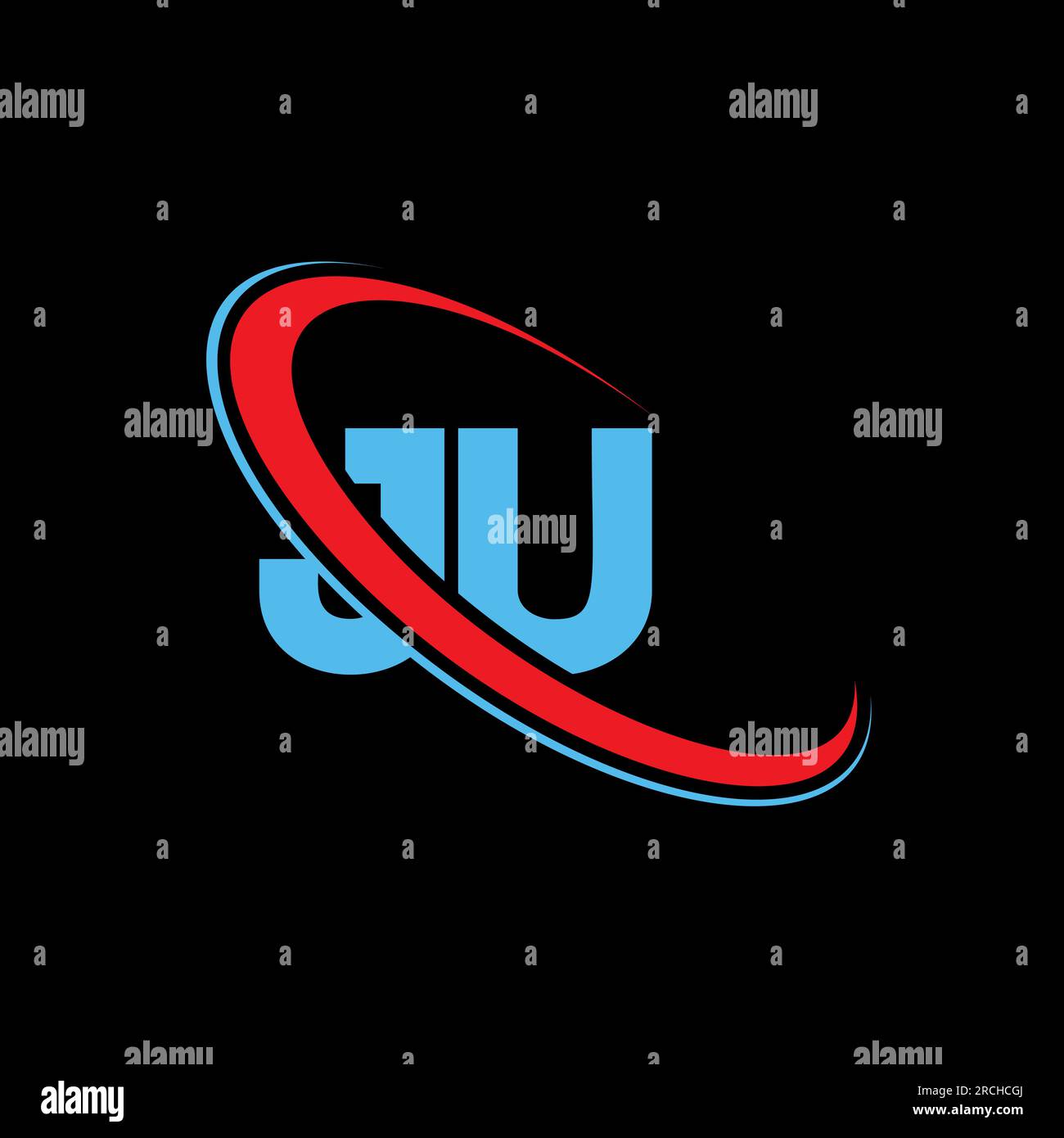 JU, J U letter logo design. Initial letter JU linked circle uppercase monogram logo red and blue. JU logo, J U design Stock Vector